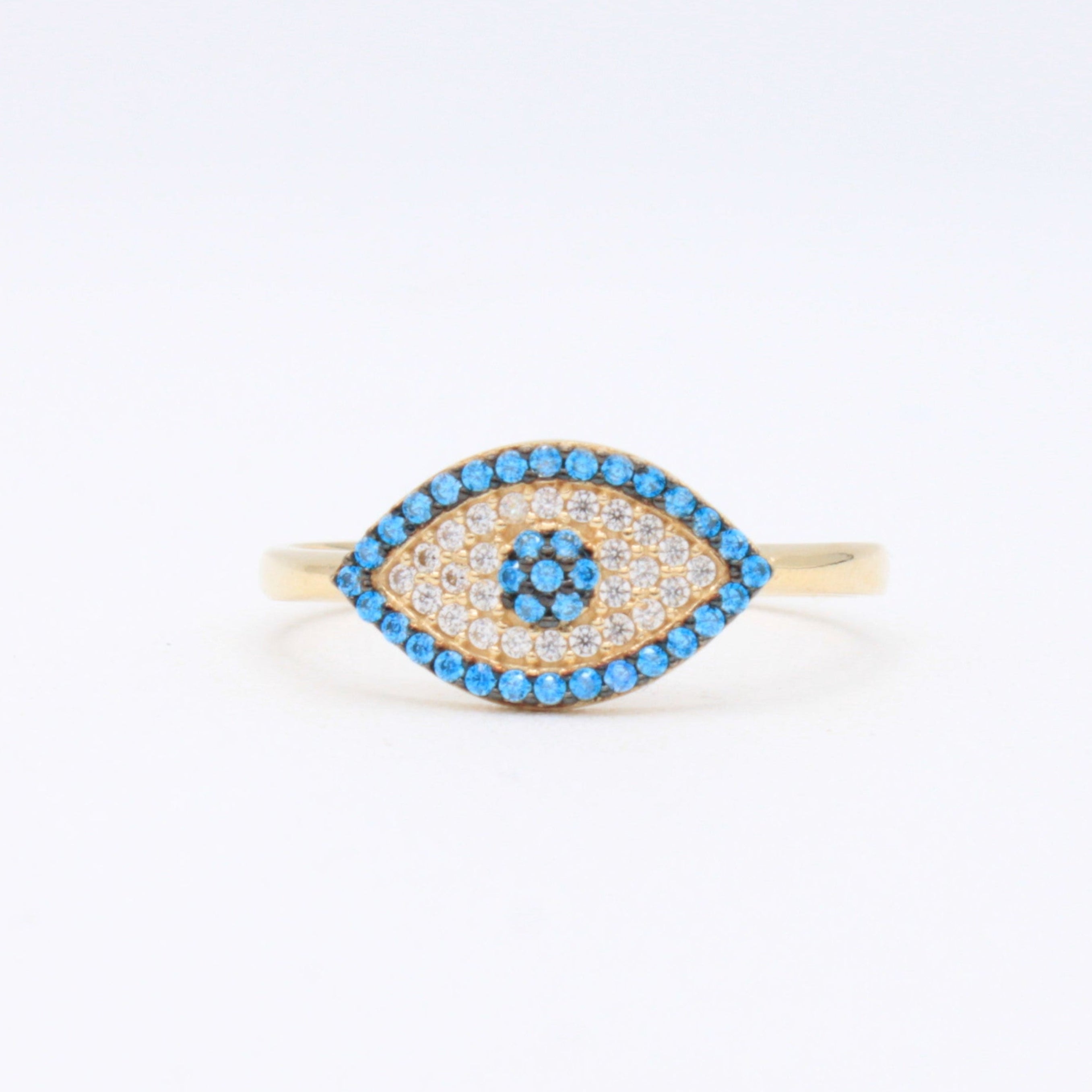 Anillo de Oro 14k Ojo Turco con Zirconias Azules mod. 10859
