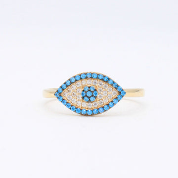 Anillo de Oro 14k Ojo Turco con Zirconias Azules mod. 10859