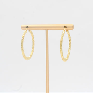 Arracada de Oro 14k Diseño Redondo Hueco Semi Plano con Diamantado mod. 10311