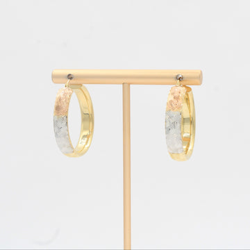 Arracada de Oro 14k Diseño Redondo con Diamantado Fino de Rombo mod. 10313