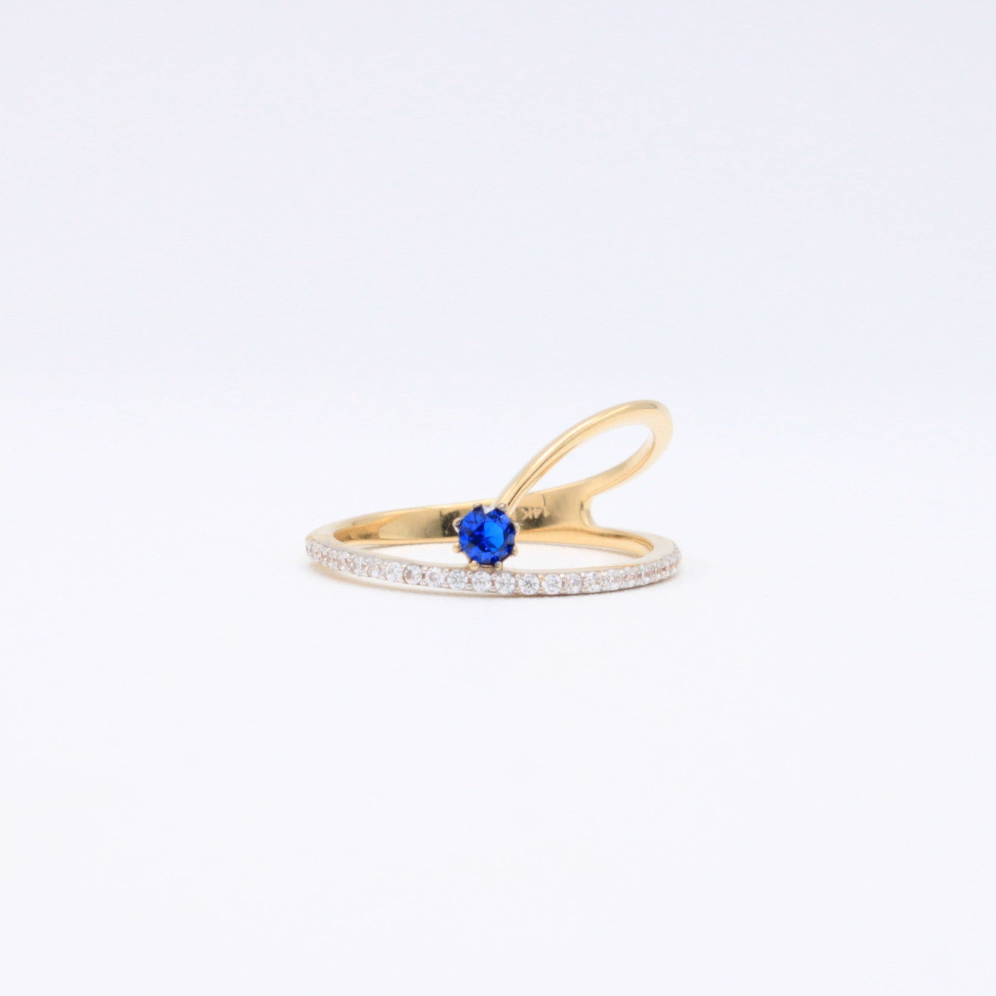 Anillo de Oro 14k Diseño Geometrico con Zirconia Azul mod. 10861