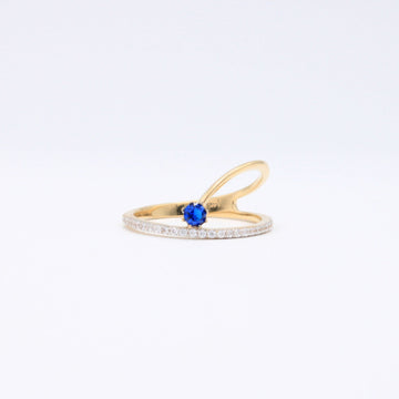 Anillo de Oro 14k Diseño Geometrico con Zirconia Azul mod. 10861