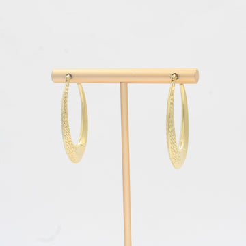 Arracada de Oro 14k Diseño Oval Hueco Detallado con Diamantado mod. 10316