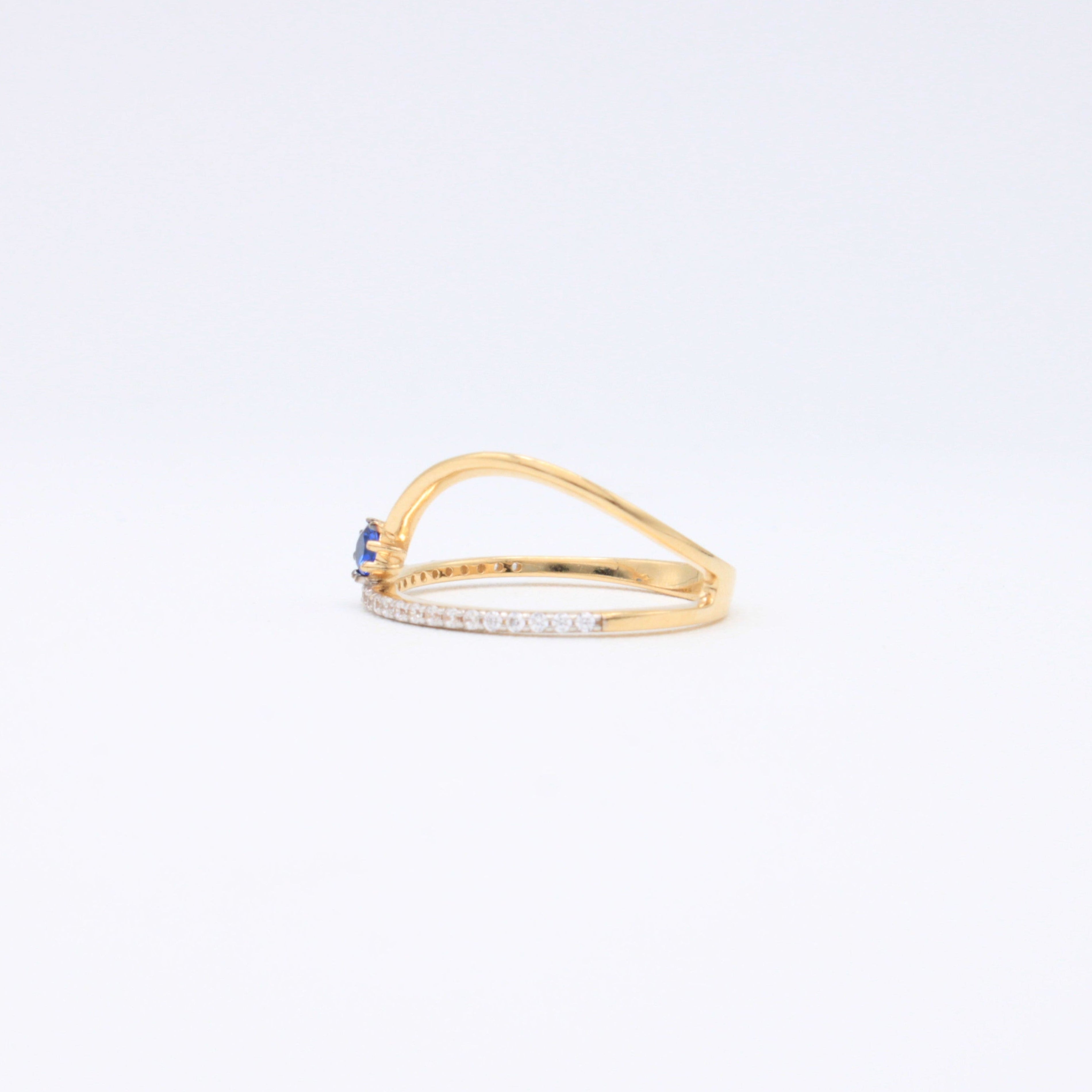 Anillo de Oro 14k Diseño Geometrico con Zirconia Azul mod. 10861