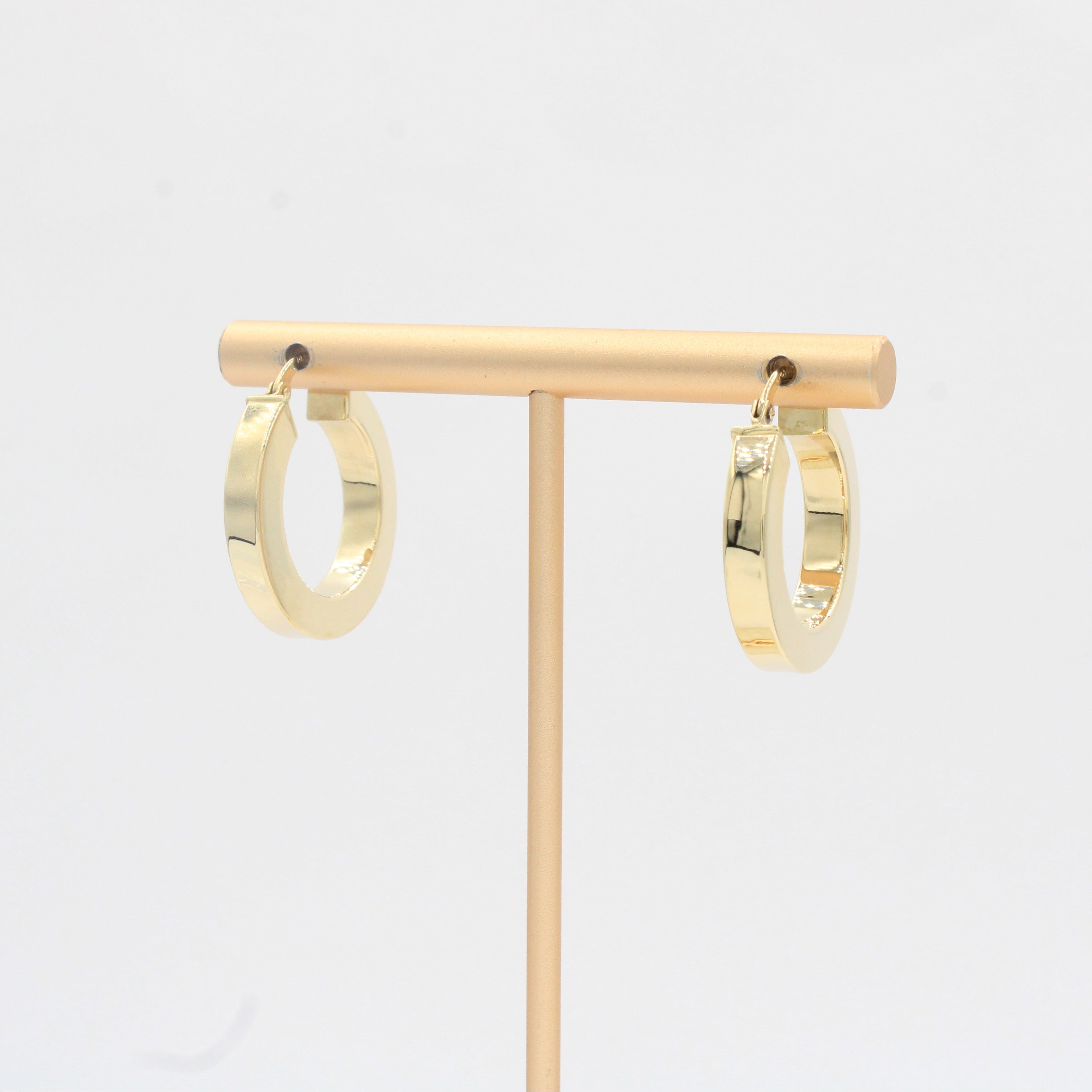 Arracada de Oro 14k Hueco de Diseño Fino Redondo y Brillante mod. 10318