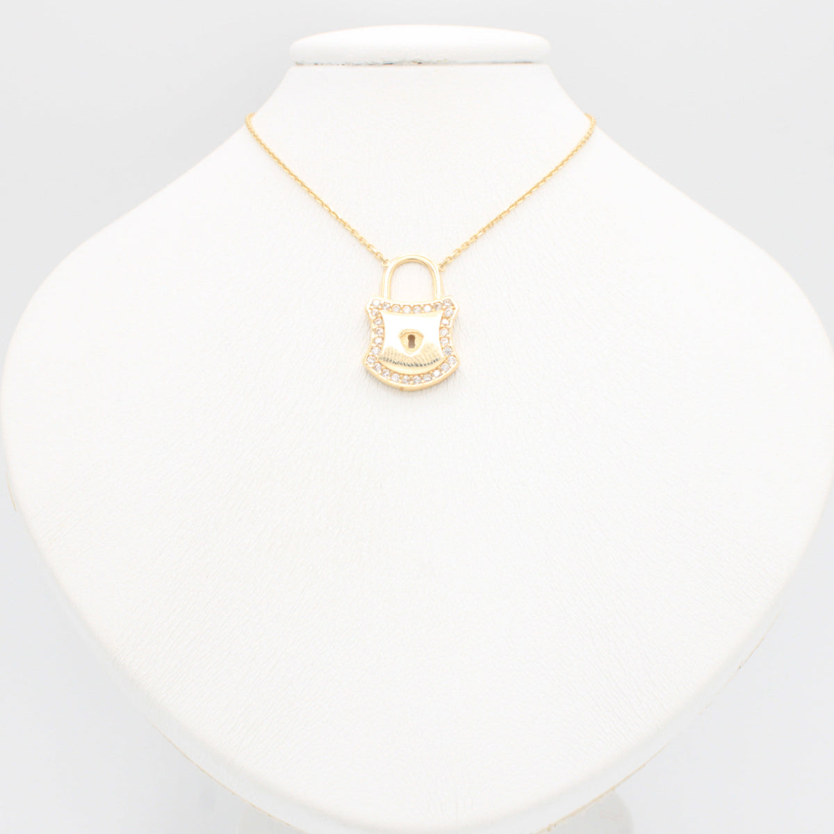 Gargantilla de Oro 14k Candado con Borde de Zirconias mod. 11144