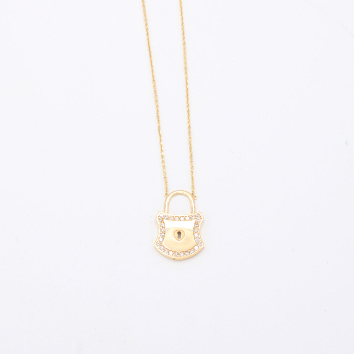 Gargantilla de Oro 14k Candado con Borde de Zirconias mod. 11144