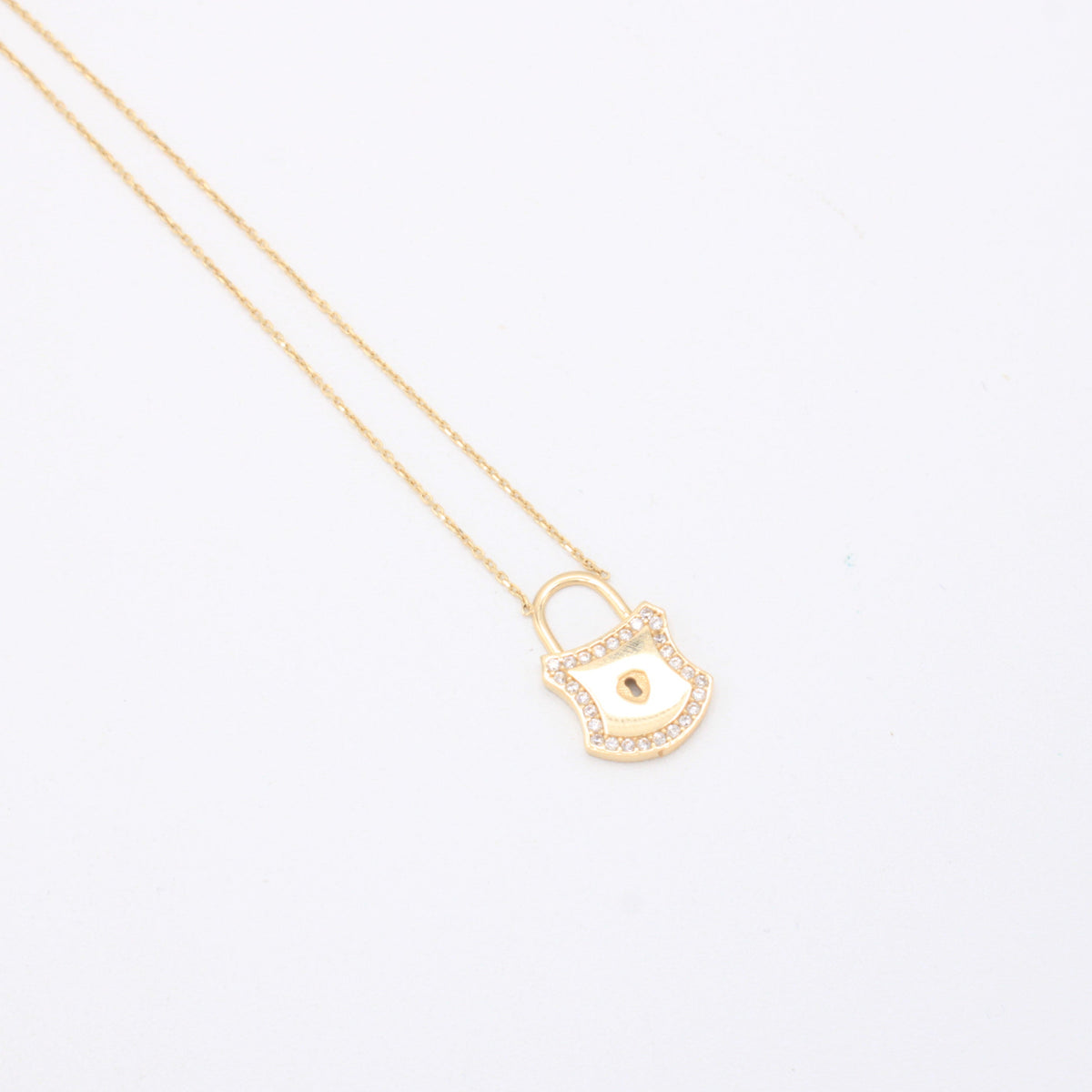 Gargantilla de Oro 14k Candado con Borde de Zirconias mod. 11144