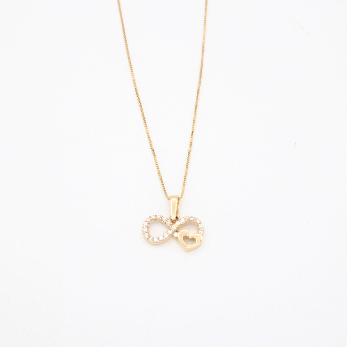 Gargantilla de Oro 14k con Colgante de Infinito y Corazón con Zirconias mod. 11149