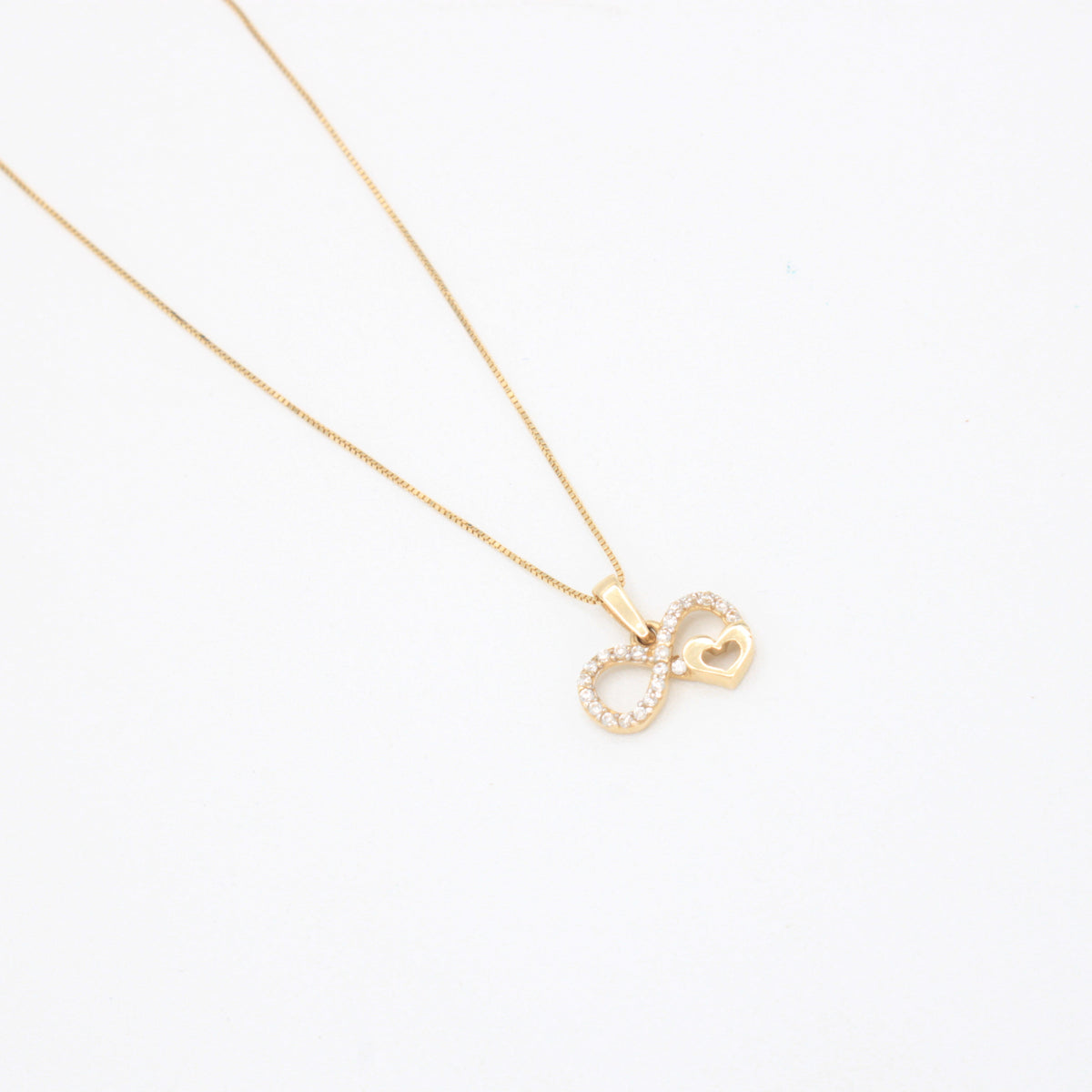 Gargantilla de Oro 14k con Colgante de Infinito y Corazón con Zirconias mod. 11149
