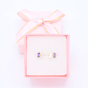 Broquel de Oro 14k Doble Zirconia con Color Morado Mod. 11155