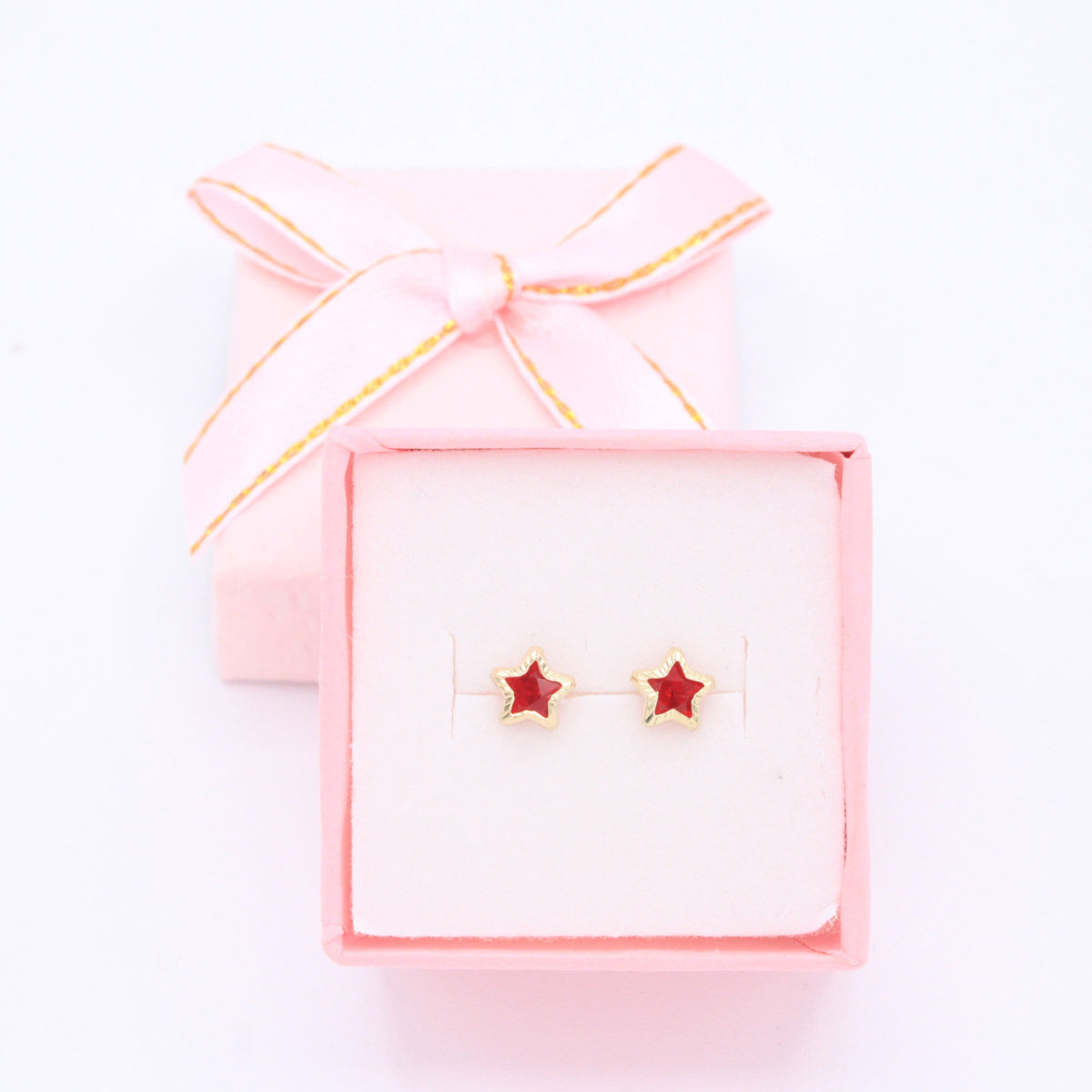 Broquel de Oro 14k Estrella con Zirconia Roja Incrustada Mod. 11157