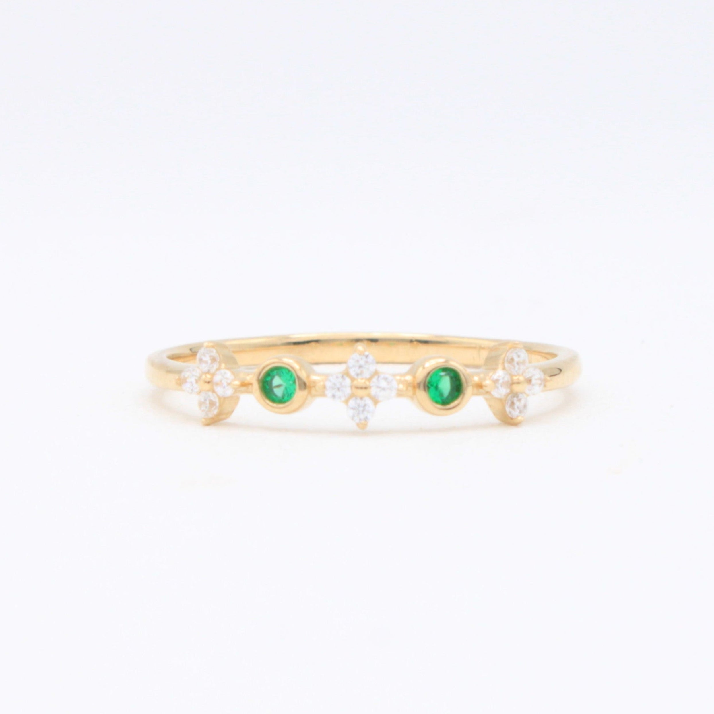 Anillo de Oro 14k Flores con Zirconias Verdes mod. 10874