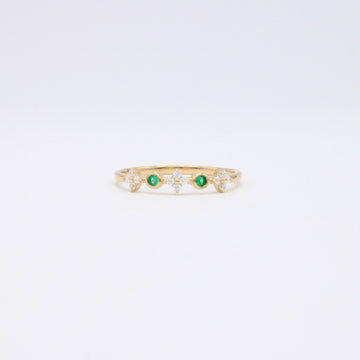 Anillo de Oro 14k Flores con Zirconias Verdes mod. 10874