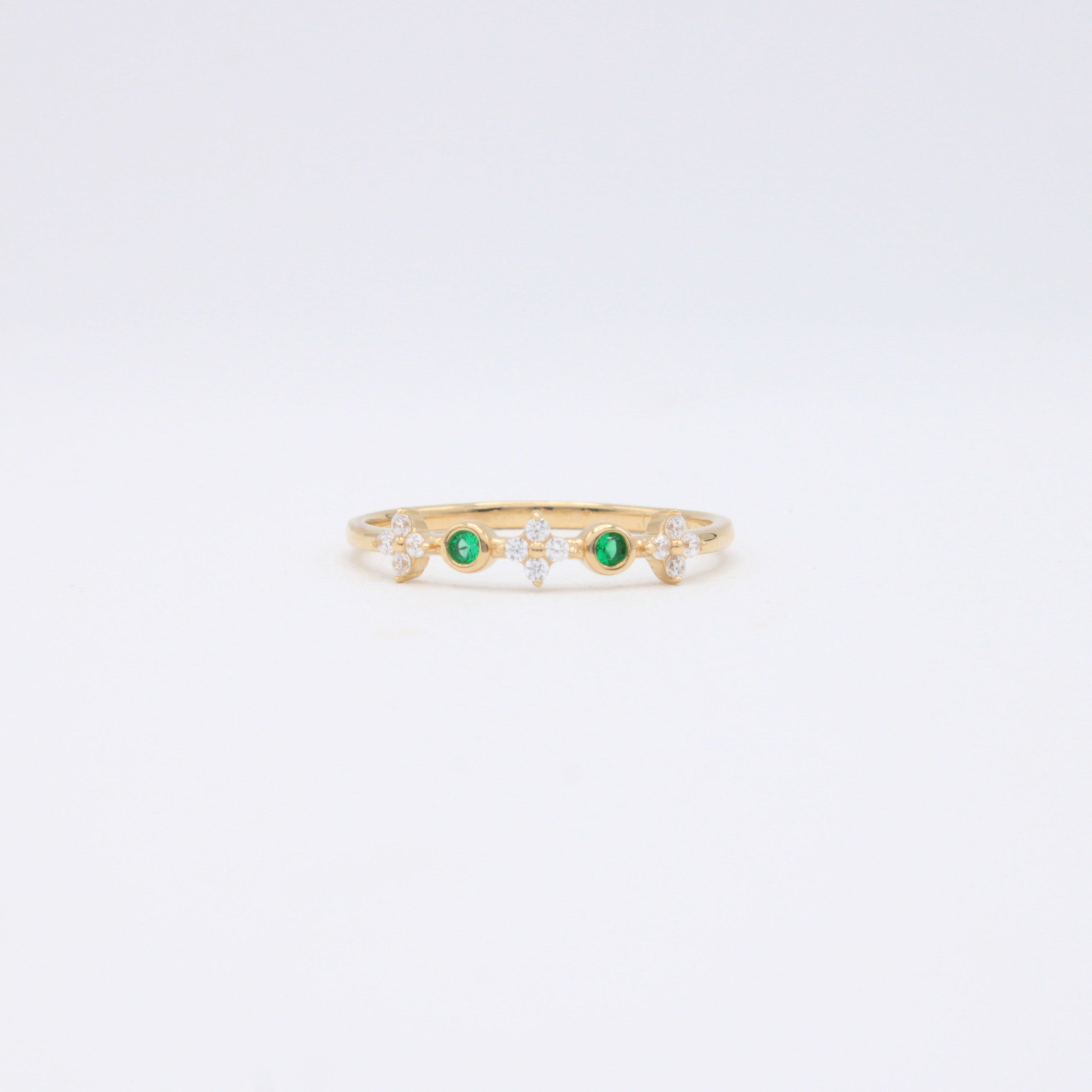 Anillo de Oro 14k Flores con Zirconias Verdes mod. 10874