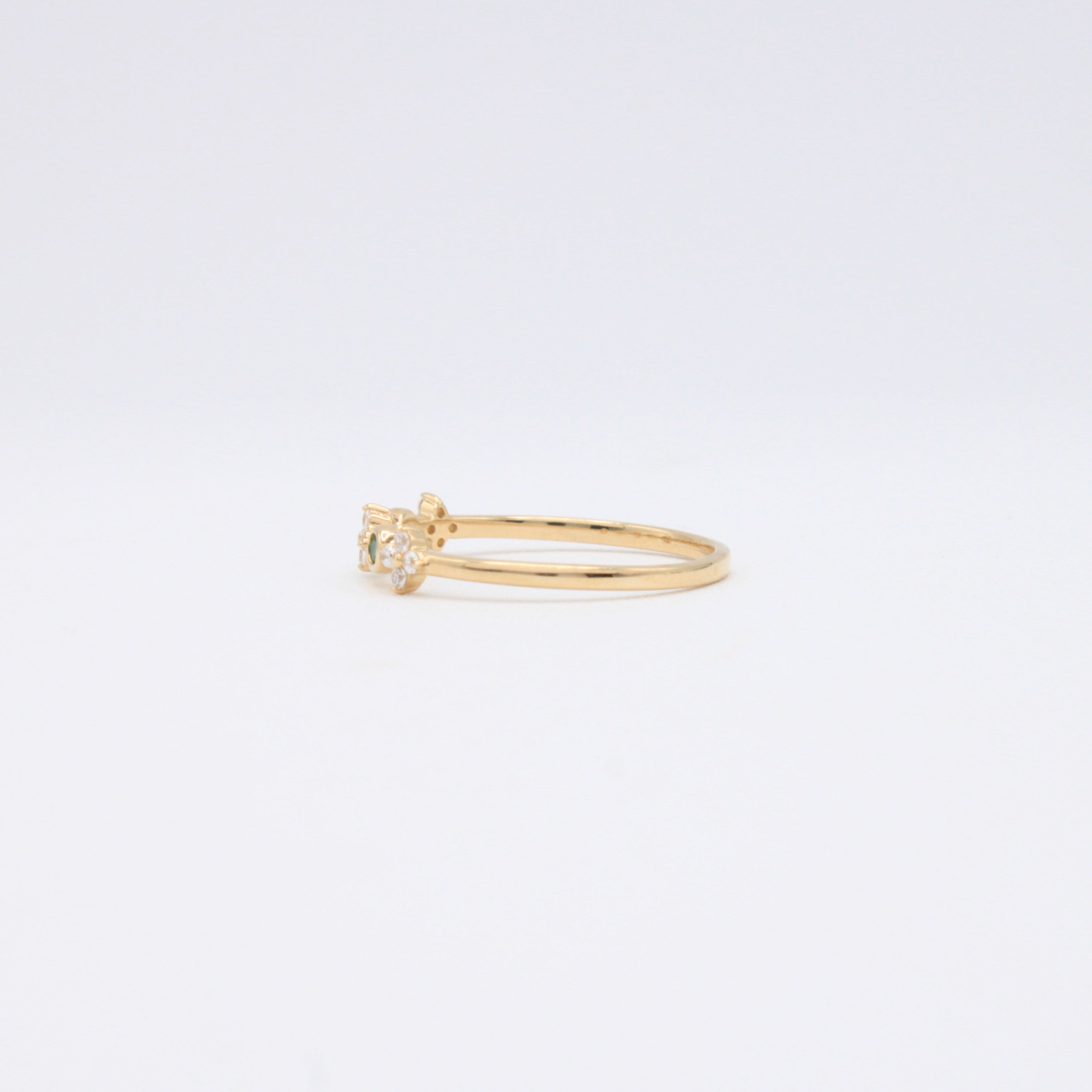 Anillo de Oro 14k Flores con Zirconias Verdes mod. 10874