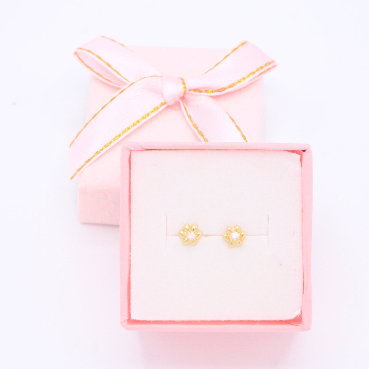 Broquel de Oro 14k Huellita con Zirconia Baby Pink Mod. 11159