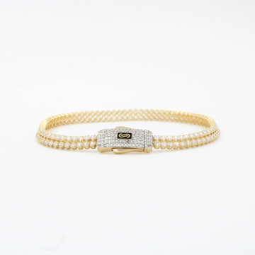 Pulsera Monaco Chain de Oro 14k Hueco Modelo Agua No. 12 Diseño Doble con Swarovski mod. 10322