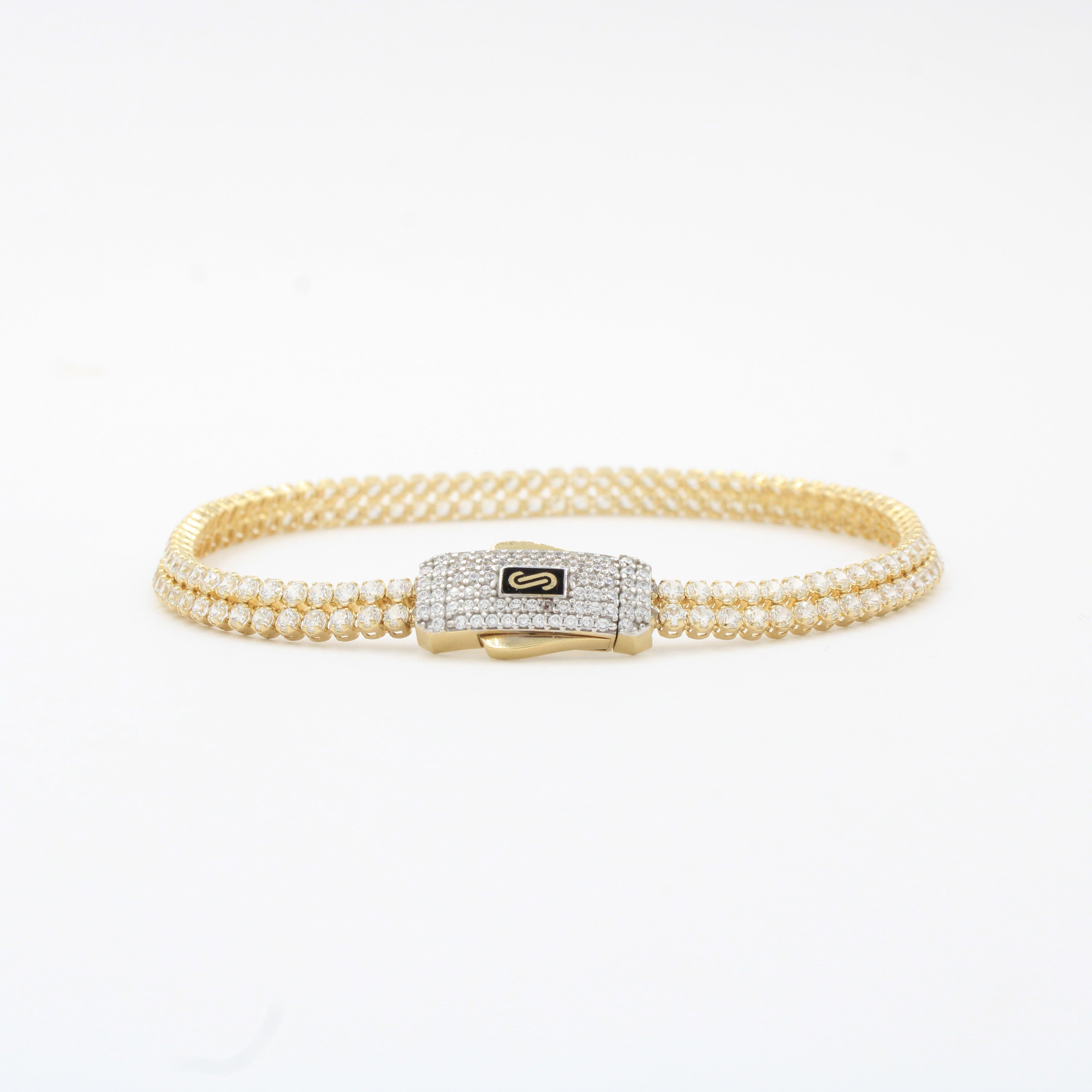 Pulsera Monaco Chain de Oro 14k Hueco Modelo Agua No. 12 Diseño Doble con Swarovski mod. 10322