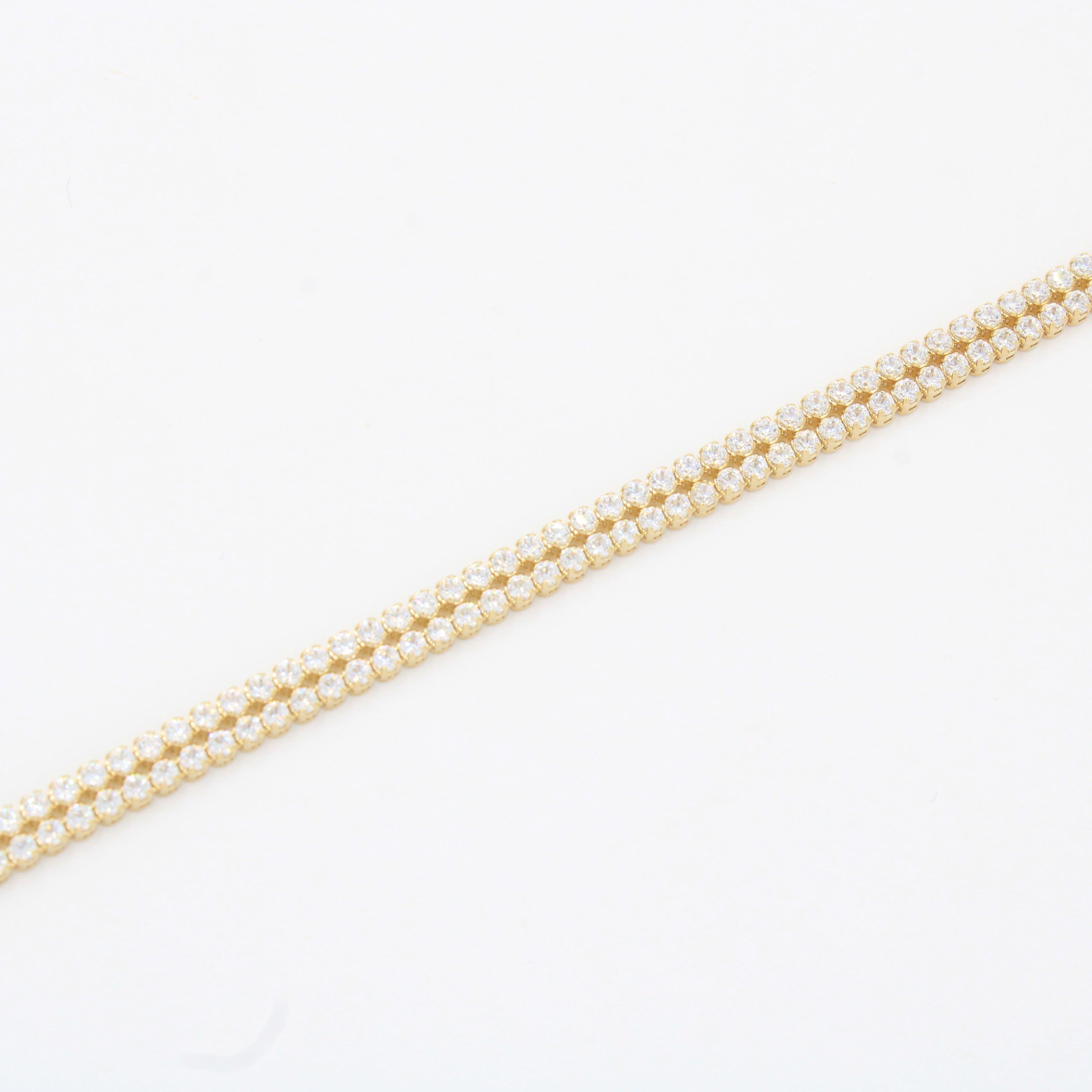 Pulsera Monaco Chain de Oro 14k Hueco Modelo Agua No. 12 Diseño Doble con Swarovski mod. 10322