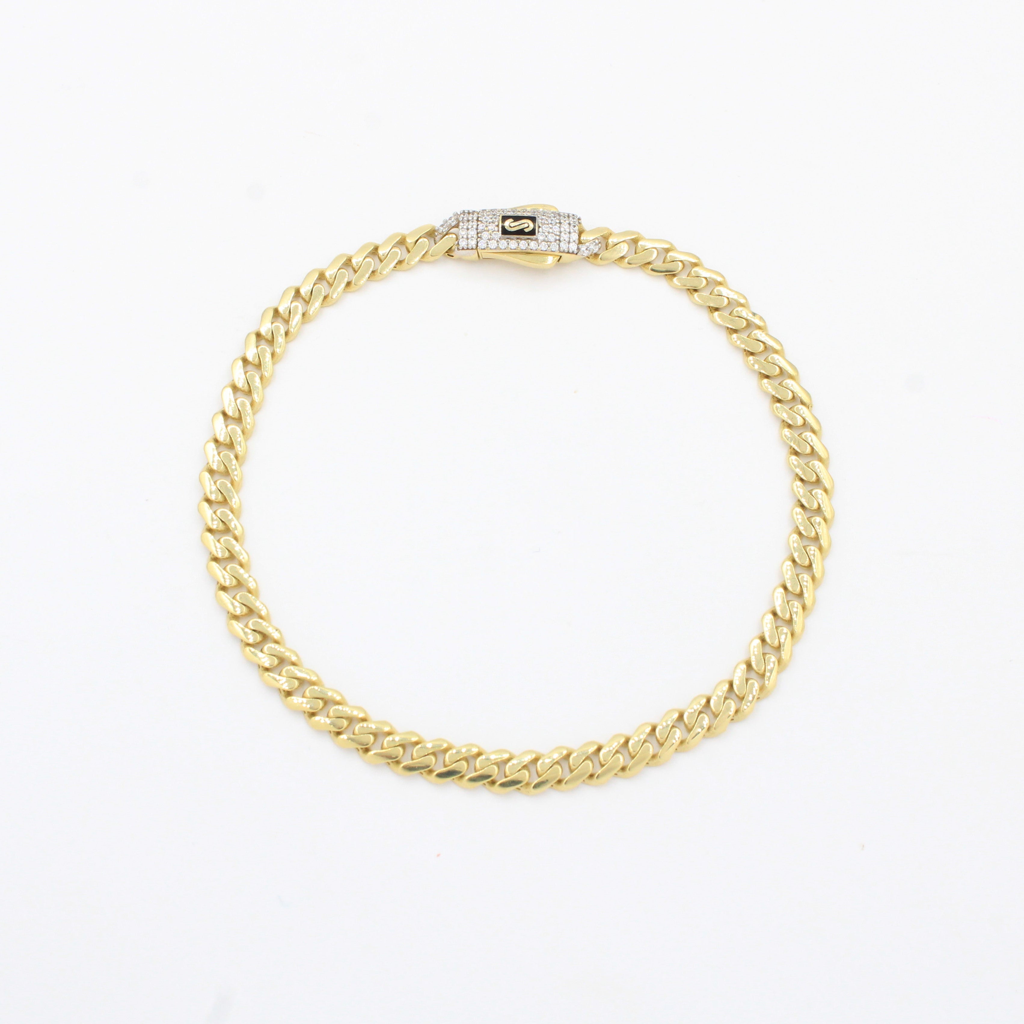 Pulsera Monaco Chain de Oro 14k Hueco Modelo Classic con Broche Pavé con Swarovski mod. 10323