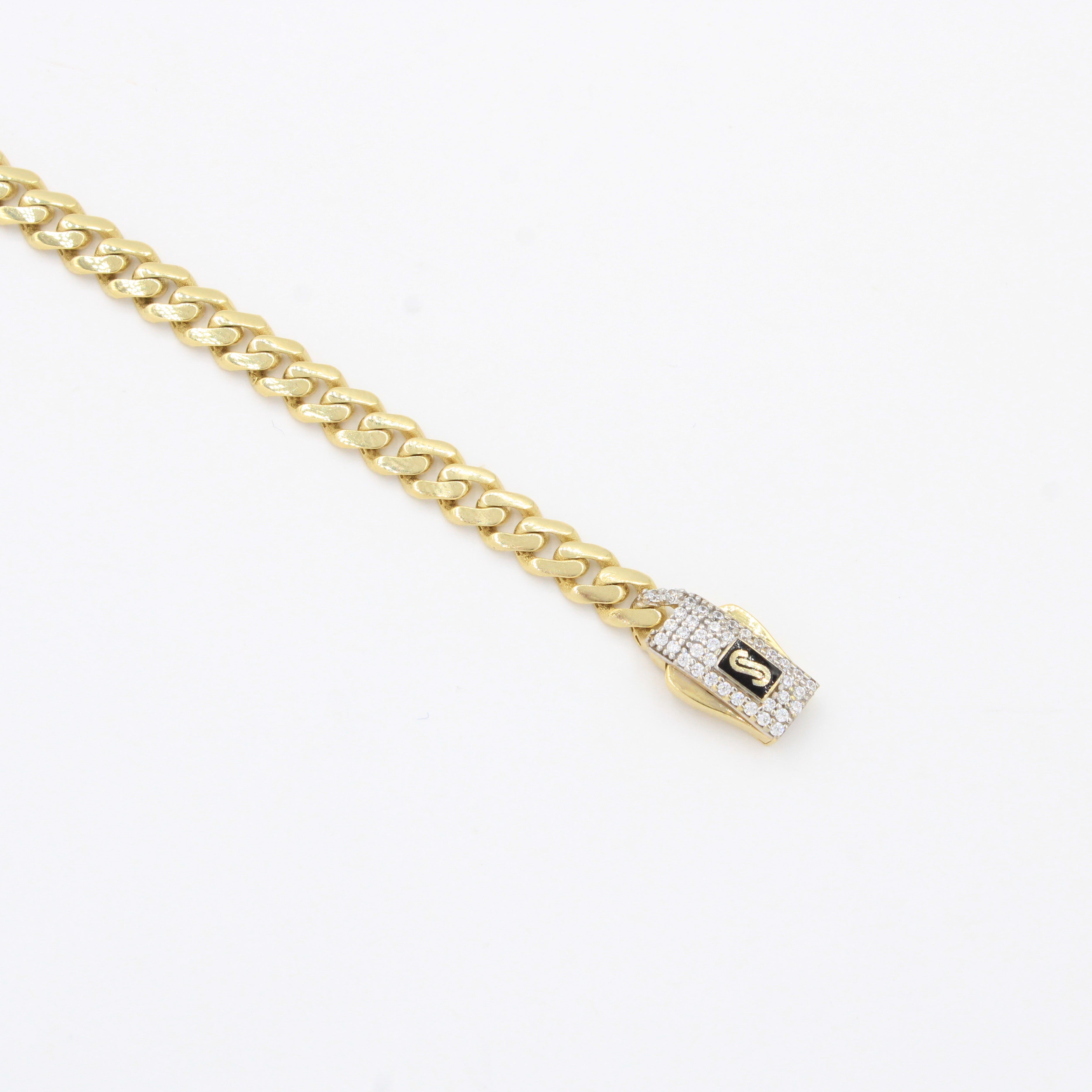 Pulsera Monaco Chain de Oro 14k Hueco Modelo Classic con Broche Pavé con Swarovski mod. 10323