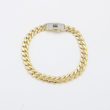 Pulsera Monaco Chain de Oro 14k Hueco Modelo Classic con Broche Pavé Swarovski mod. 10325