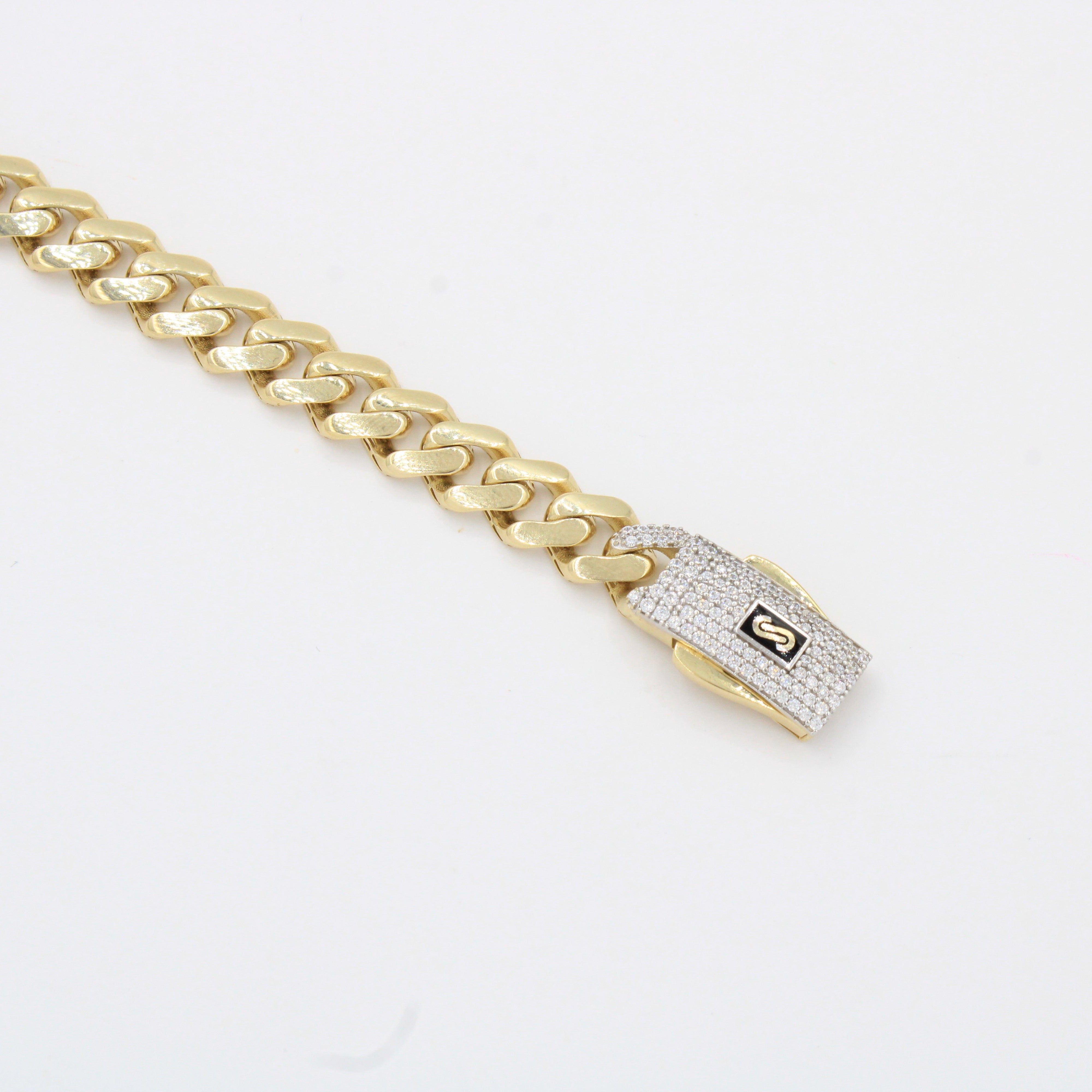 Pulsera Monaco Chain de Oro 14k Hueco Modelo Classic con Broche Pavé Swarovski mod. 10325