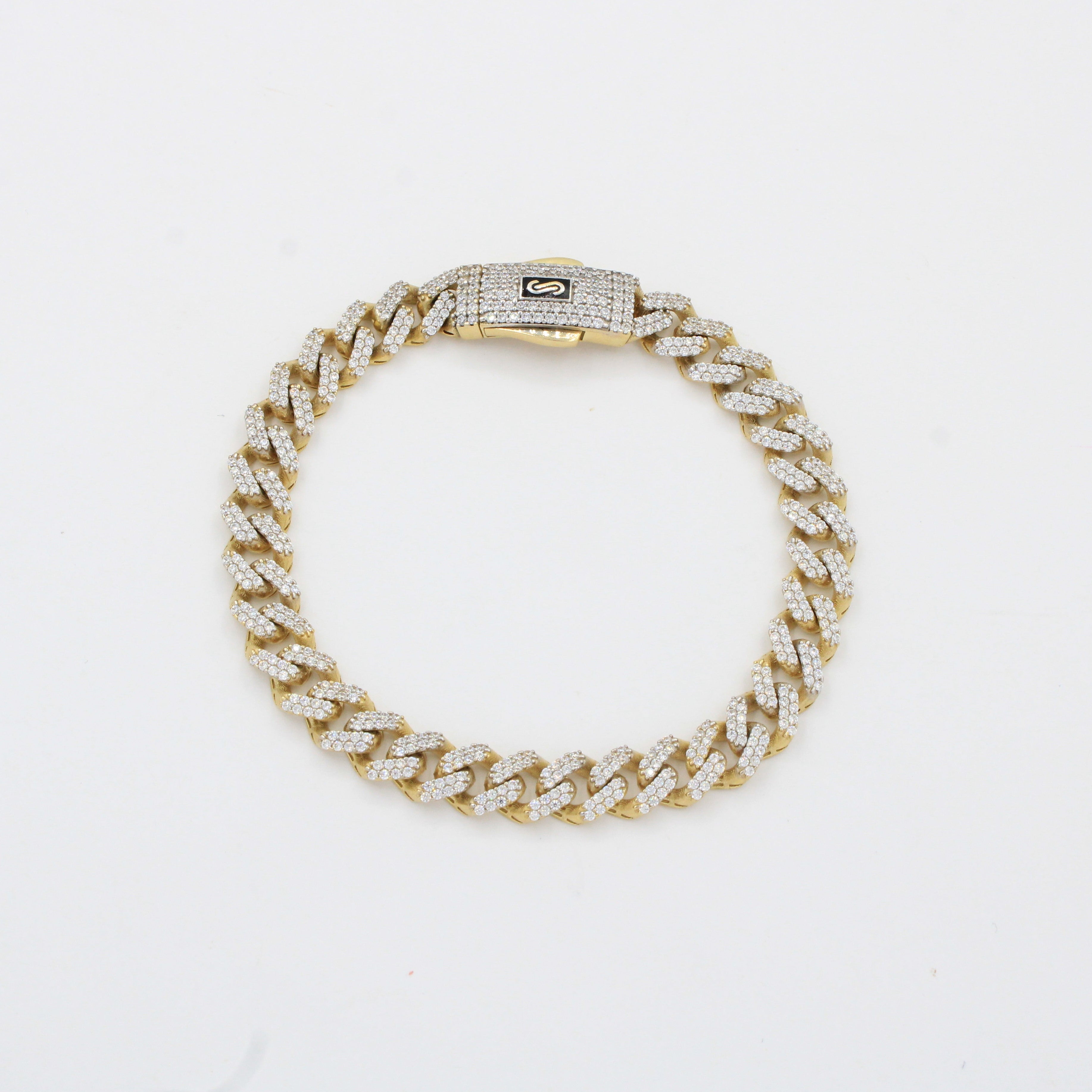 Pulsera Monaco Chain de Oro 14k Hueco Modelo Classic Pavé Swarovski mod. 10326