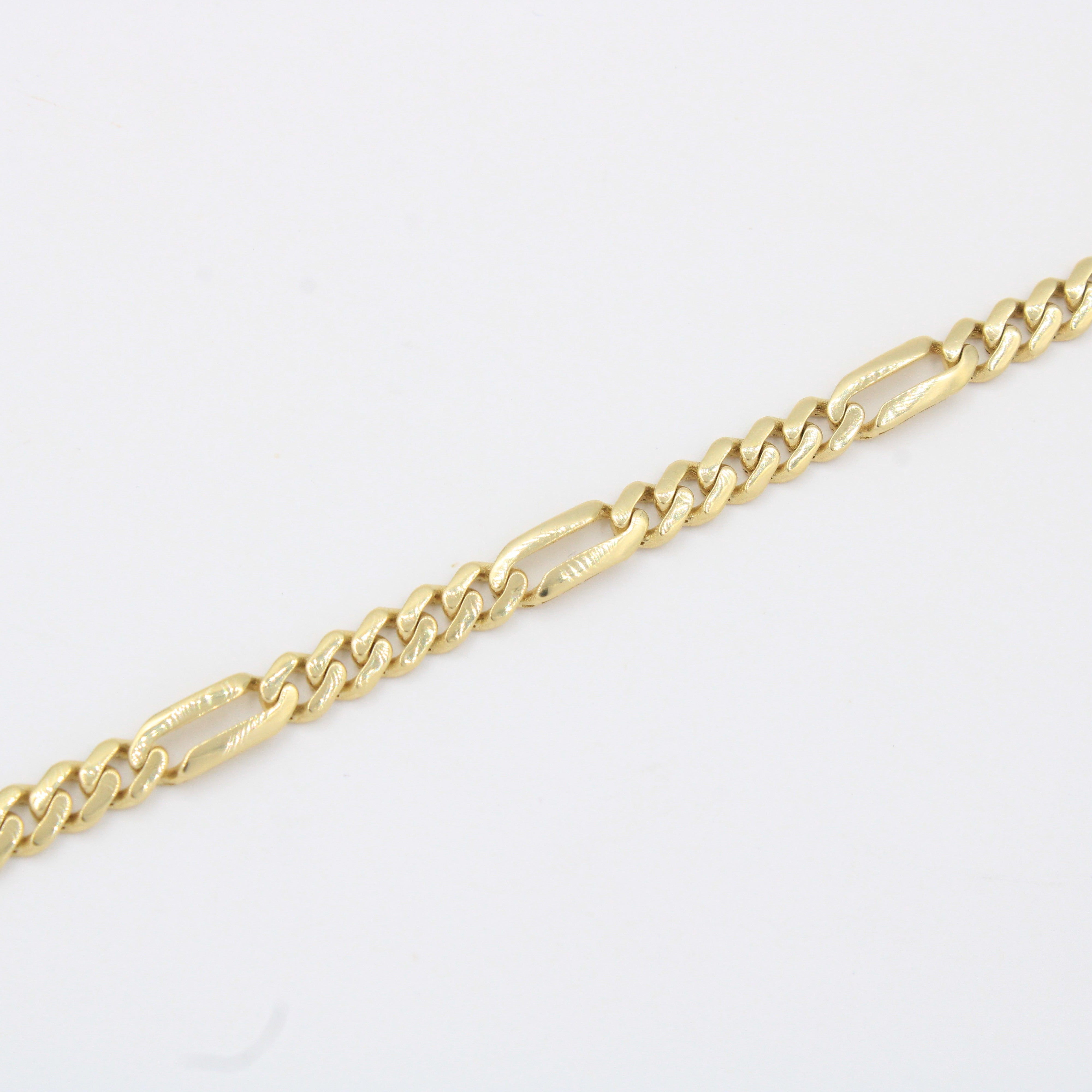 Pulsera Monaco Chain de Oro 14k Hueco Modelo Figaro 5x1 con Broche Pavé Swarovski mod. 10327