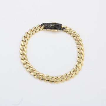 Pulsera Monaco Chain de Oro 14k Hueco Modelo Classic con Broche Pavé Swarovski Oscuro mod. 10328