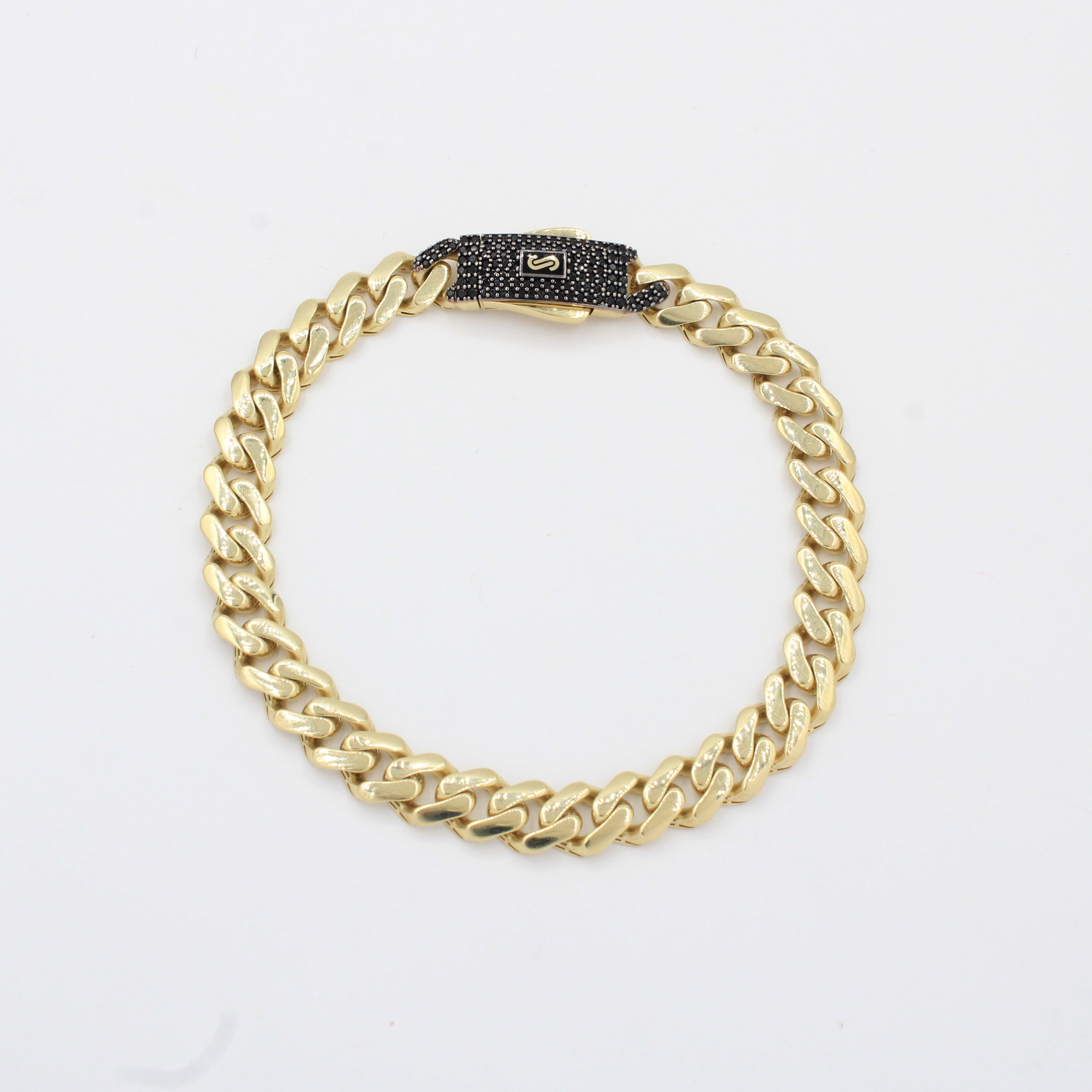 Pulsera Monaco Chain de Oro 14k Hueco Modelo Classic con Broche Pavé Swarovski Oscuro mod. 10328
