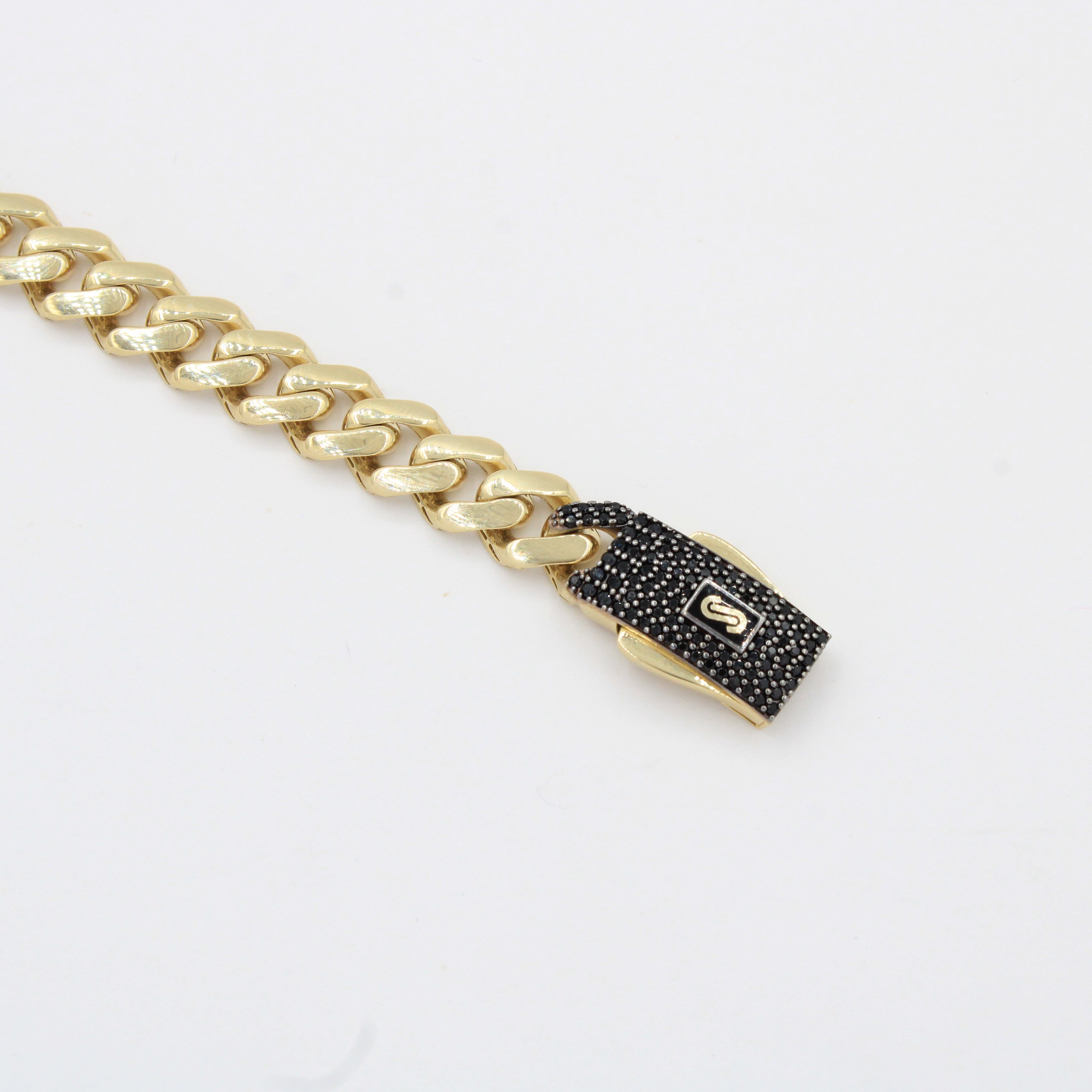 Pulsera Monaco Chain de Oro 14k Hueco Modelo Classic con Broche Pavé Swarovski Oscuro mod. 10328