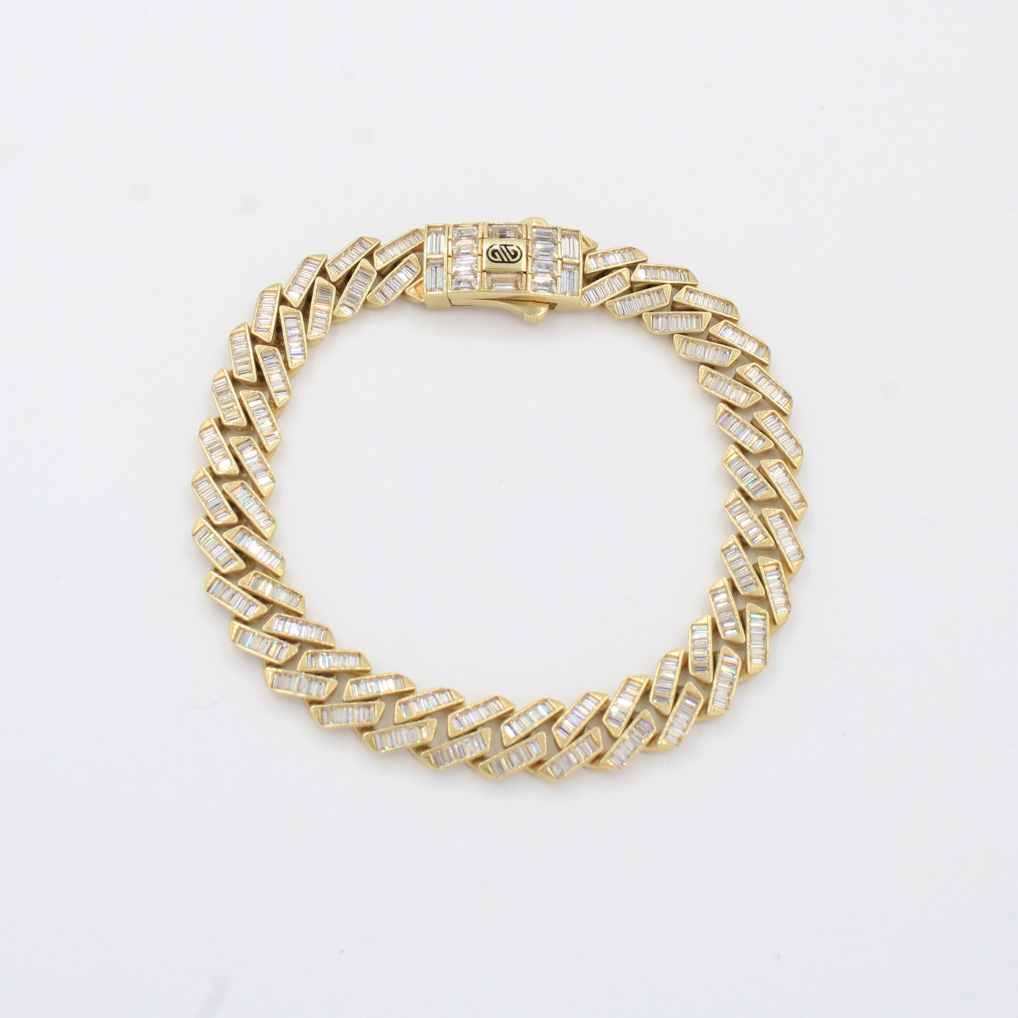 Pulsera de Oro 14k Tejido Barbado con Incrustaión Especial de Zirconias Corte Baguette mod. 10330