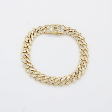 Pulsera de Oro 14k Tejido Barbado con Incrustaión Especial de Zirconias Corte Baguette mod. 10330