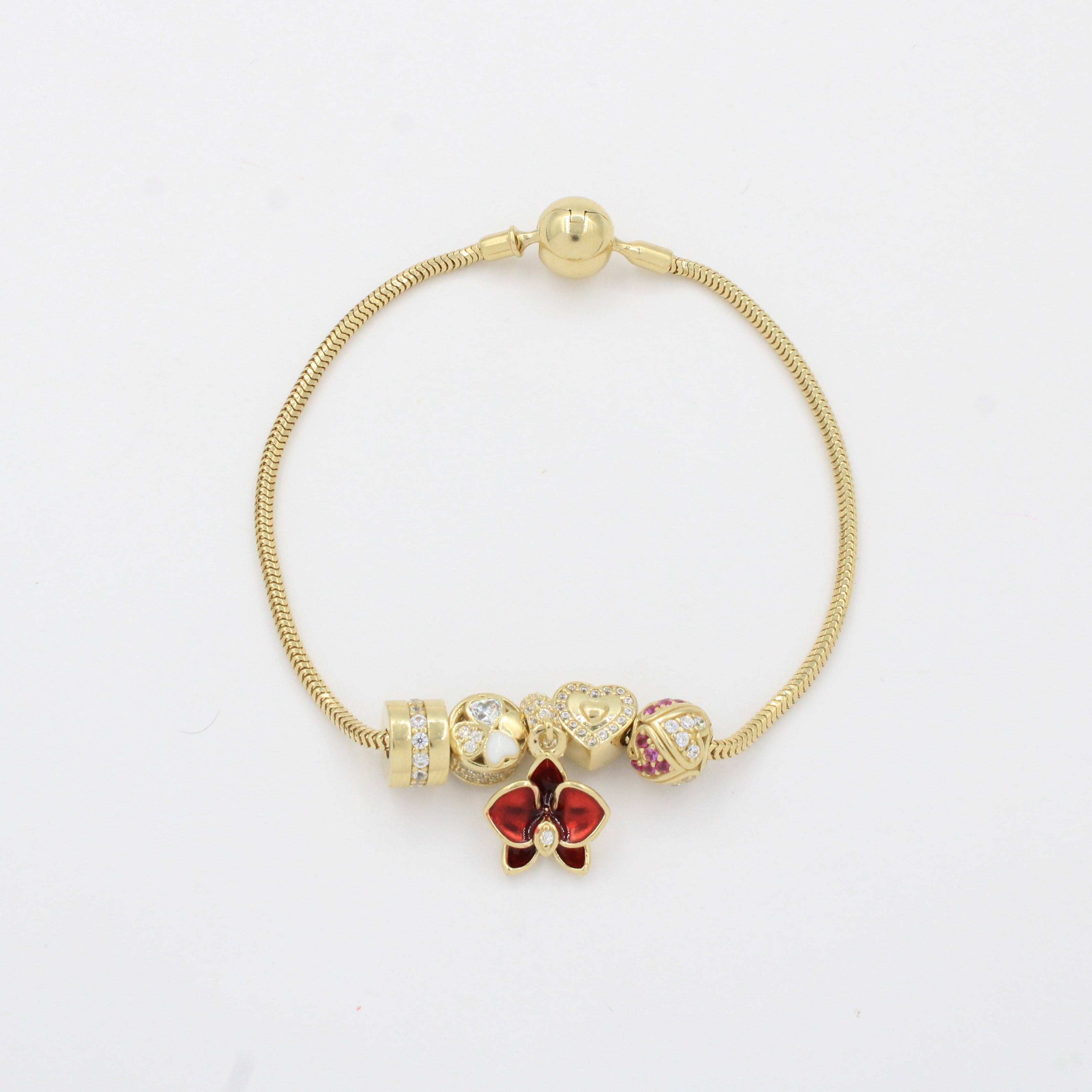 Pulsera de Oro 14k Tejido Cola de Rata con Dijes Charm Especiales con Zirconias mod. 10331