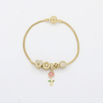 Pulsera de Oro 14k Tejido Cola de Rata con Dijes Charm Especiales con Zirconias mod. 10332