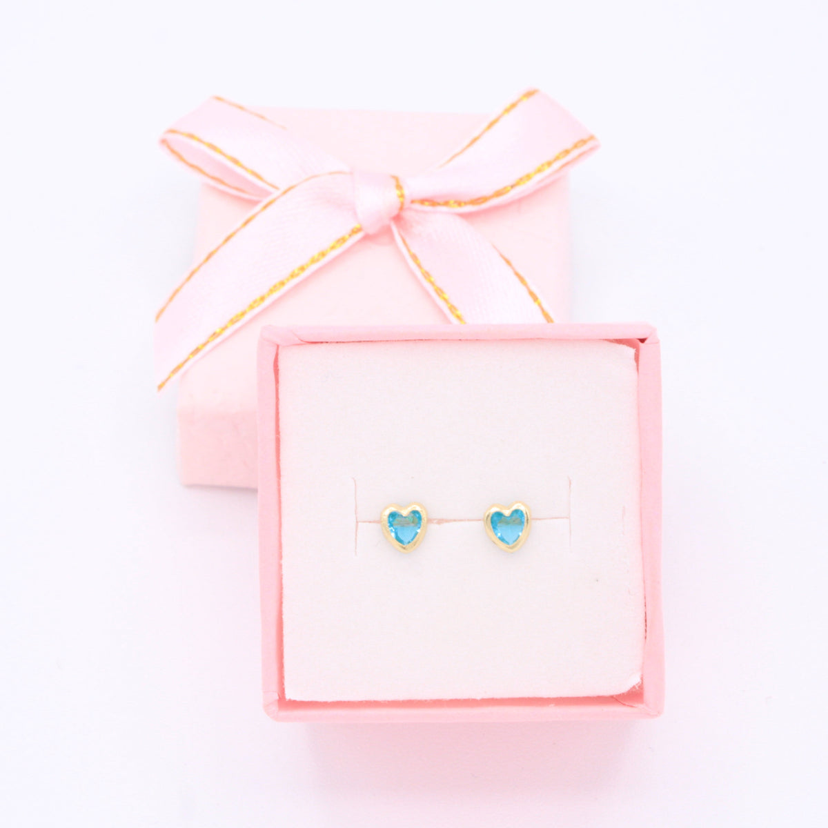 Broquel de Oro 14k Corazón con Zirconia Azul Pastel Mod. 11160