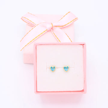 Broquel de Oro 14k Corazón con Zirconia Azul Pastel Mod. 11160