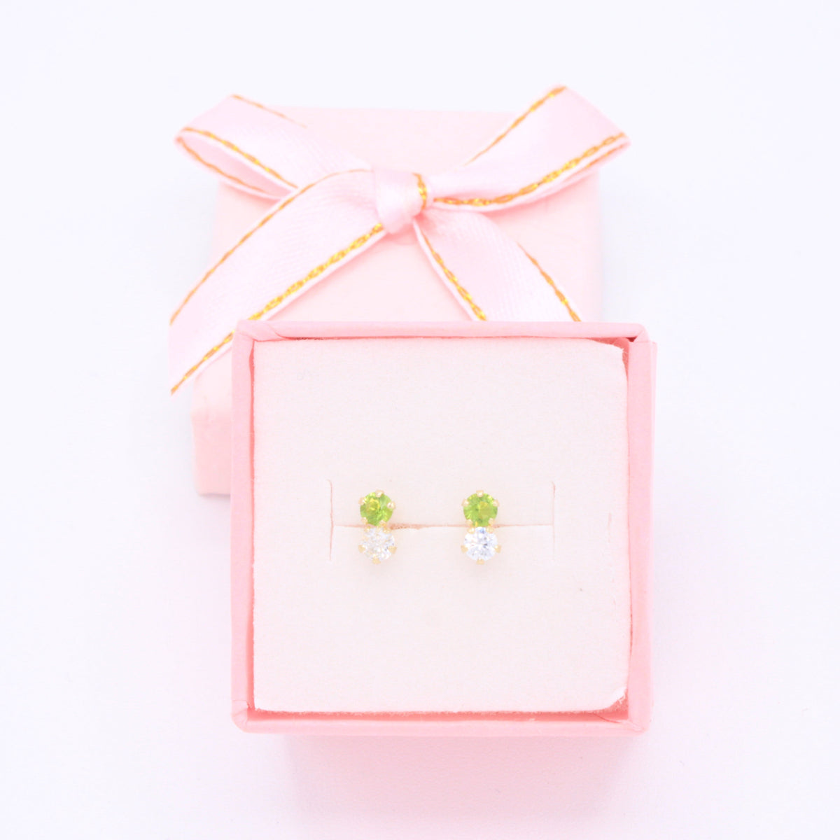 Broquel de Oro 14k Doble Zirconia con Color Verde  Mod. 11161