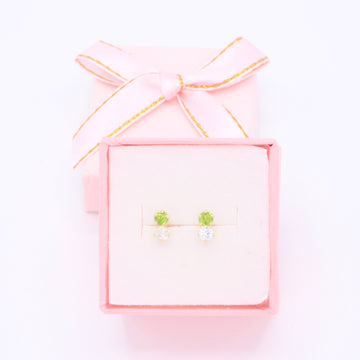Broquel de Oro 14k Doble Zirconia con Color Verde  Mod. 11161