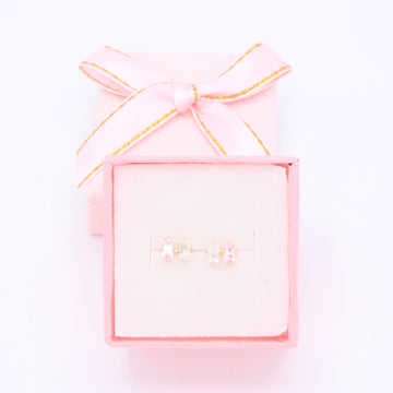 Broquel de Oro 14k Doble Zirconia Rectangular con Color Rosa Mod. 11163