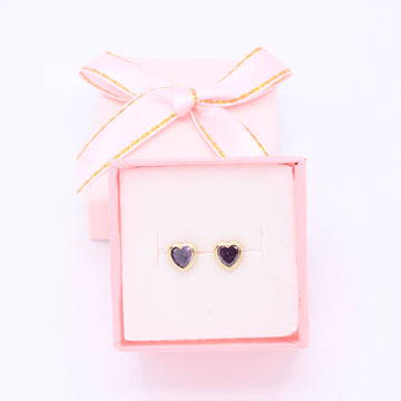Broquel de Oro 14k Corazón con Zirconia Morada Incrustada Mod. 11165