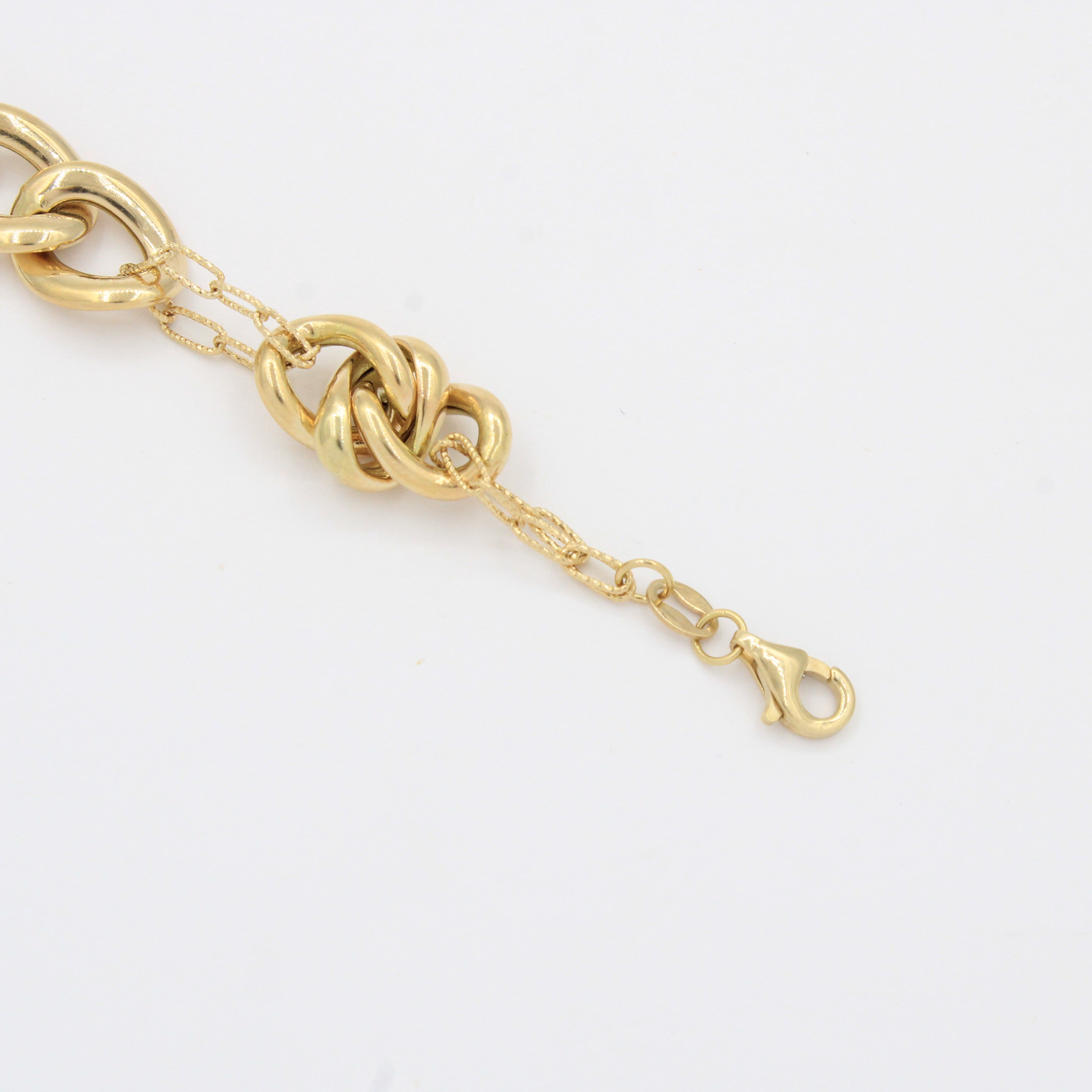 Pulsera de Oro 14k Tejido Especial de Eslabones Huecos y Brillantes Enlazados con Cadena Fina y Brillante mod. 10334