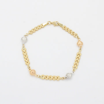 Pulsera de Oro 14k Tejido Hueco de Esperas Oval con Corazones Diamantados mod. 10335