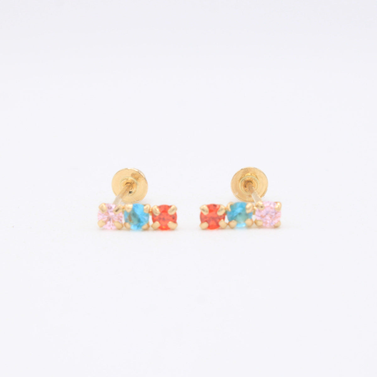 Broquel de Oro 14k Zirconias en 3 colores Mod. 11152