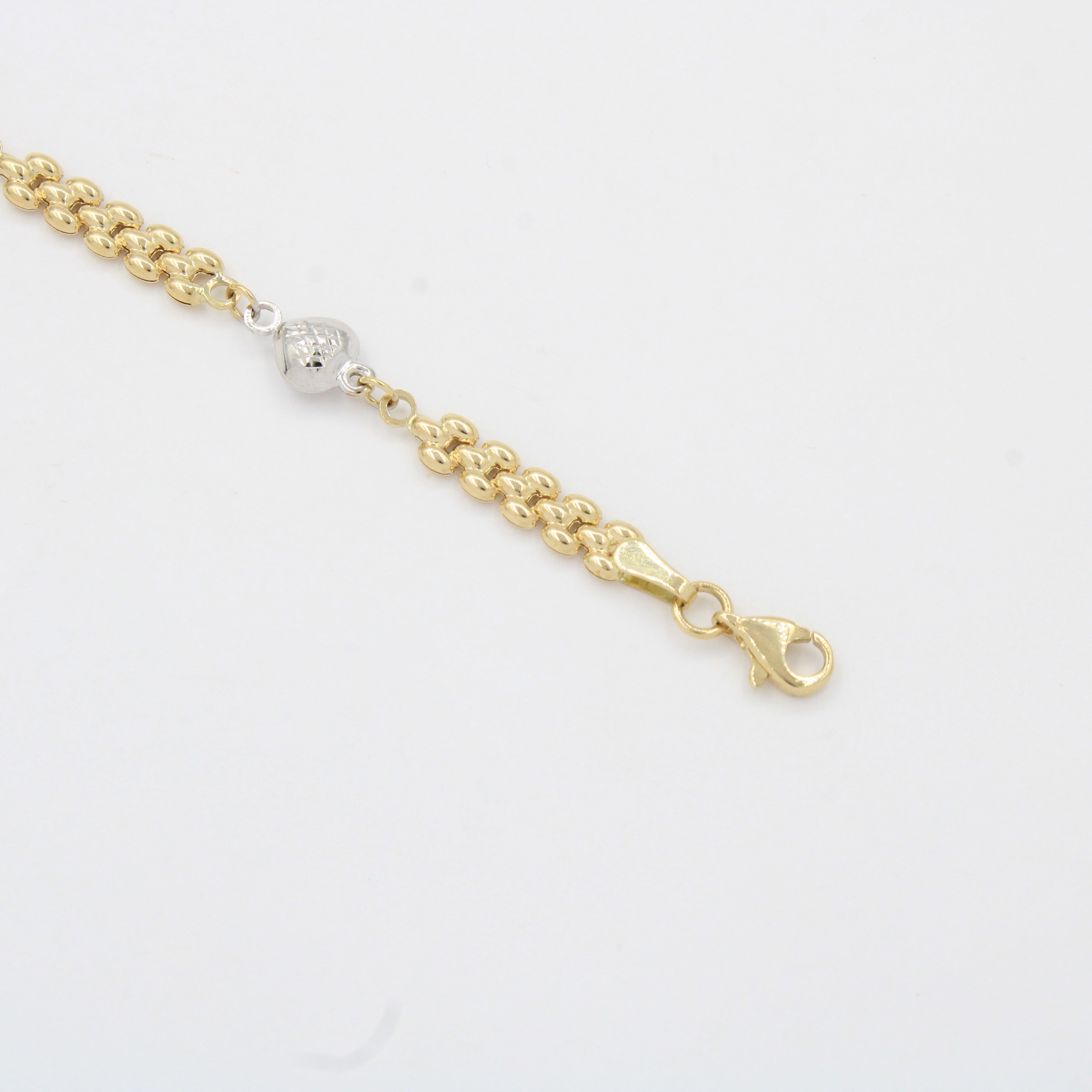 Pulsera de Oro 14k Tejido Hueco de Esperas Oval con Corazones Diamantados mod. 10335