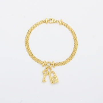 Pulsera de Oro 14k Tejido Fino y Ligero con Dijes de Llave y Candado mod. 10336