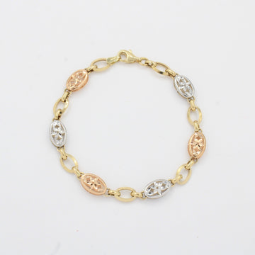Pulsera de Oro 14k Tejido Fino de Eslabones Diamantados Ensamblados mod. 10337