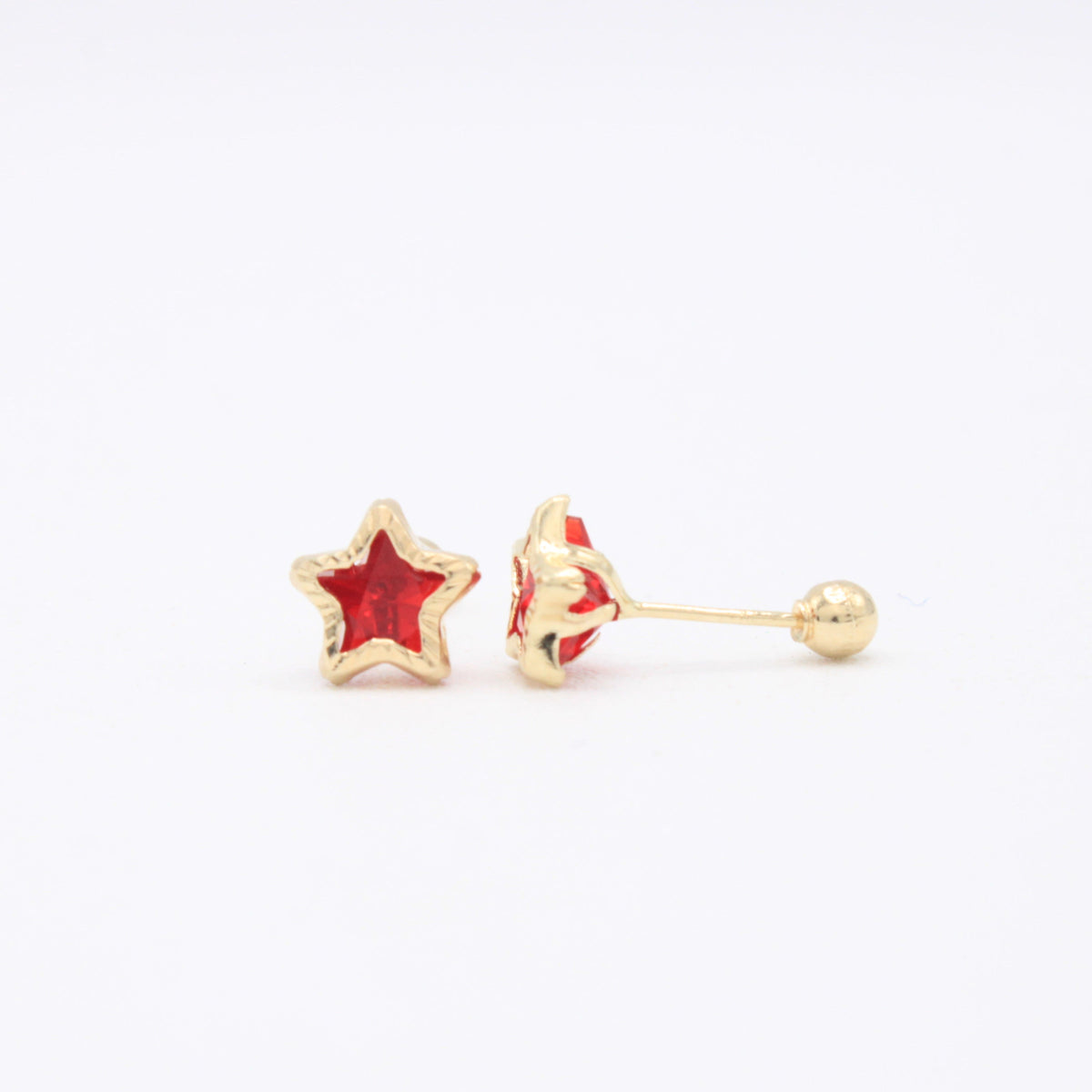 Broquel de Oro 14k Estrella con Zirconia Roja Incrustada Mod. 11157